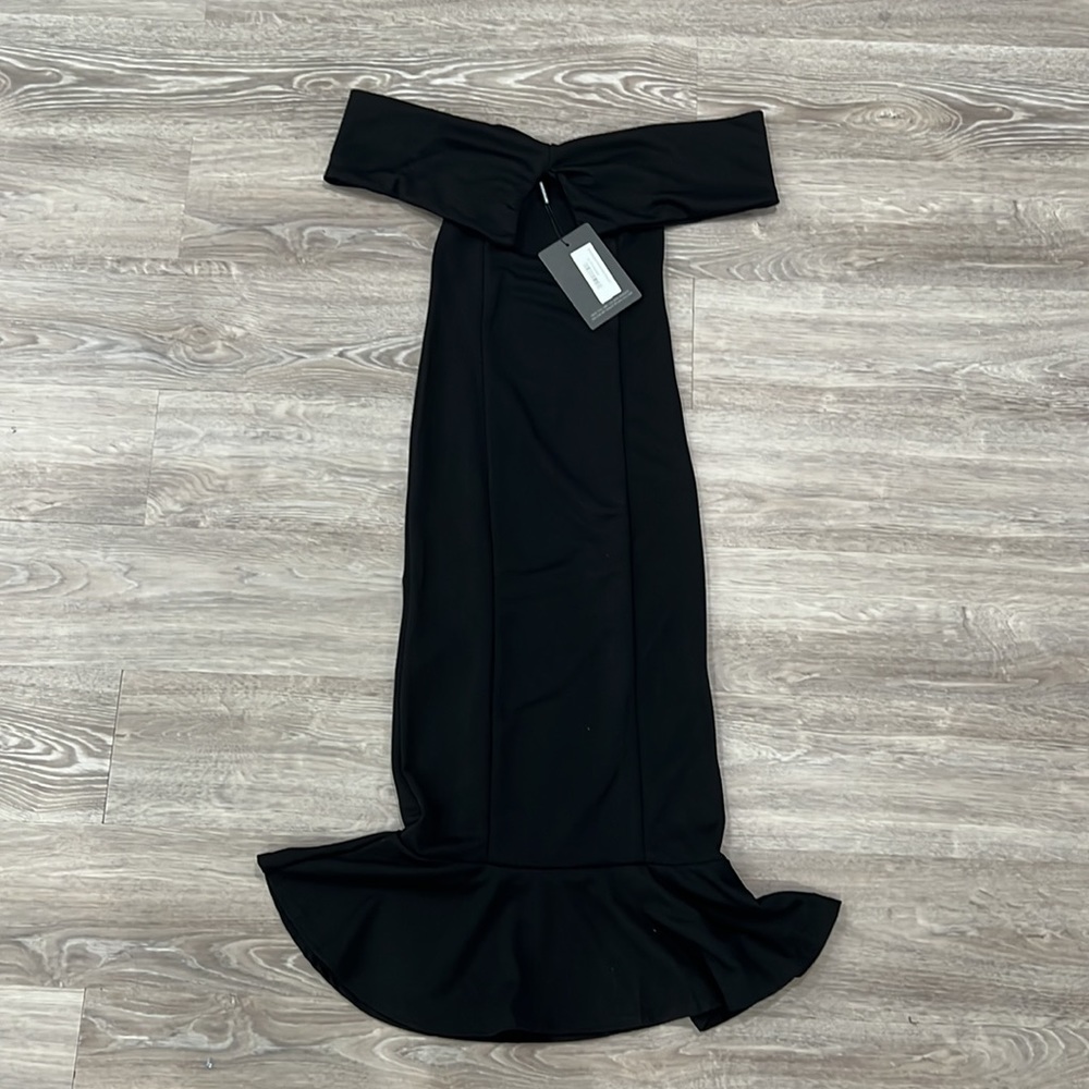 Pretty little thing black Bardot frill hem midi dress - Picture 4 of 8